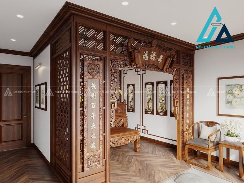 Vách ngăn phòng thờ hoạt tiết tinh tế
