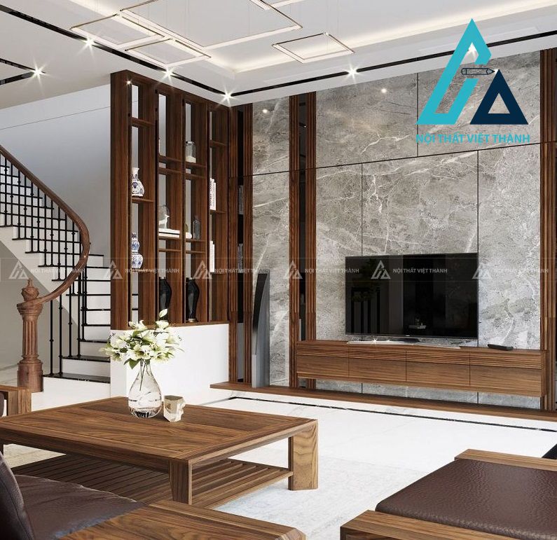 Vách ngăn trang trí kết hợp tủ đựng đồ