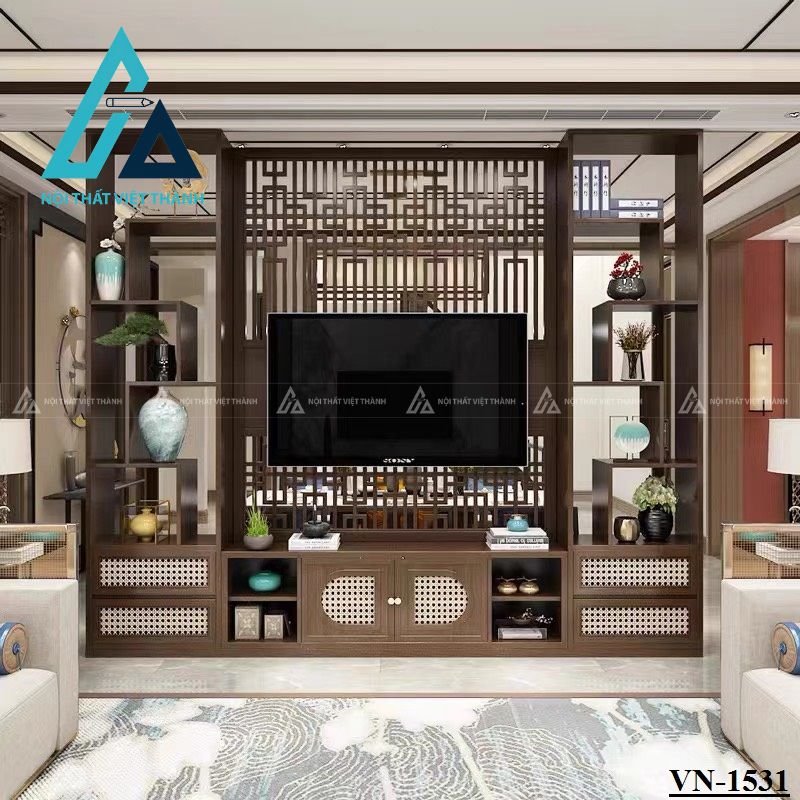 Vách kết hợp kệ trang trí – tối ưu công năng