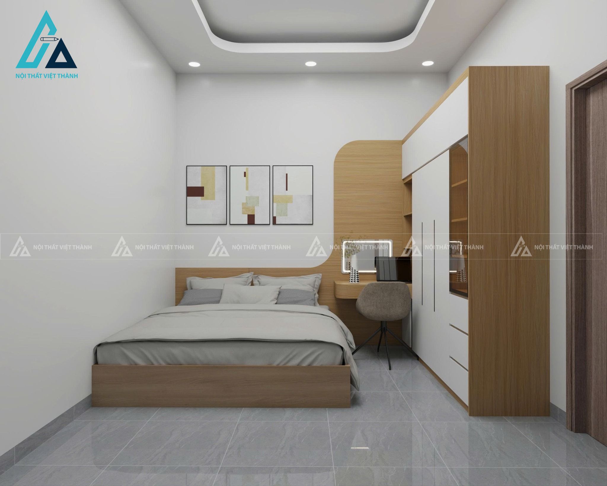 Phòng ngủ trẻ trung với tone trắng- vàng lựa chọn của nhiều vợ chồng trẻ