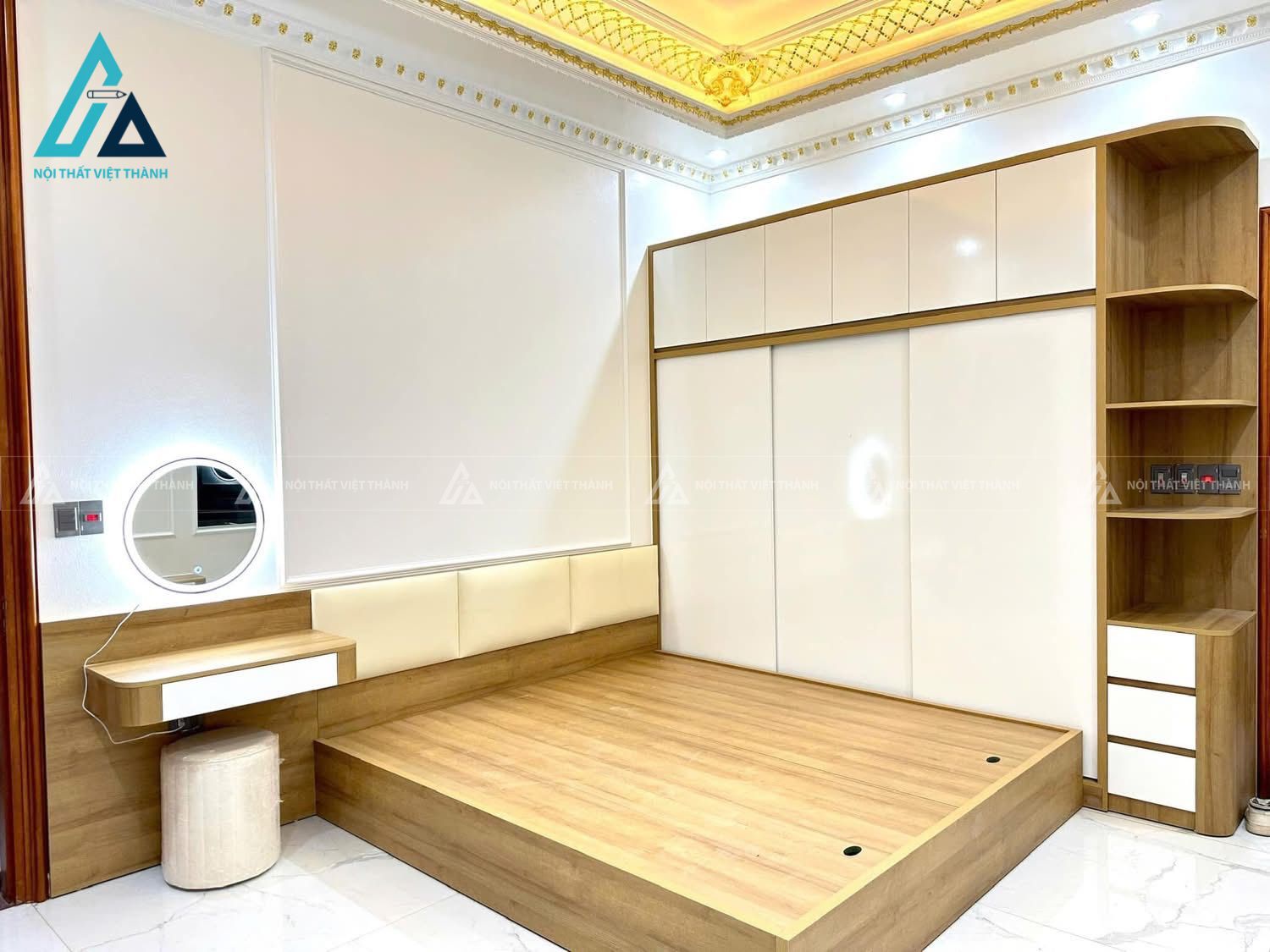 Combo phòng ngủ trắng- vàng đầy đủ tiện nghi
