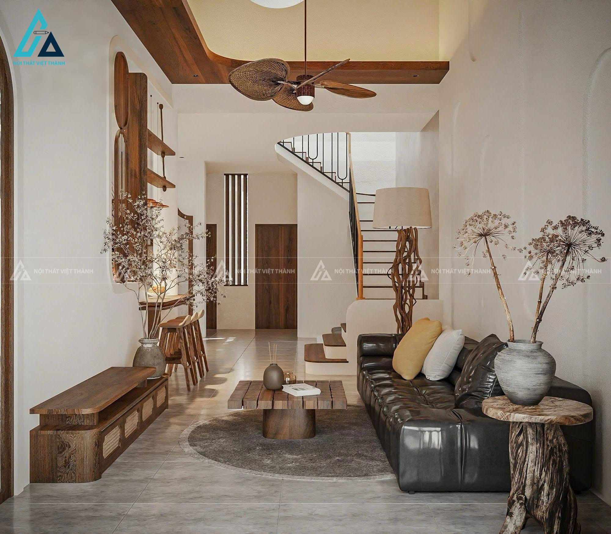 Mẫu thiết kế nội thất nhà phố nâu trắng kết hợp ấn tượng