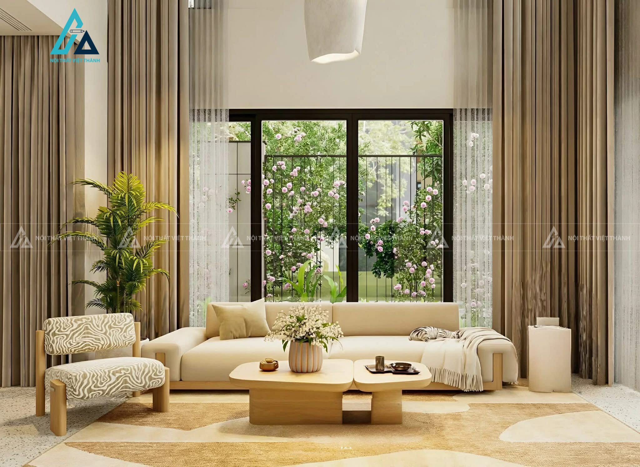 Mẫu thiết kế nội thất nhà phố với phòng khách ngập tràn ánh sáng