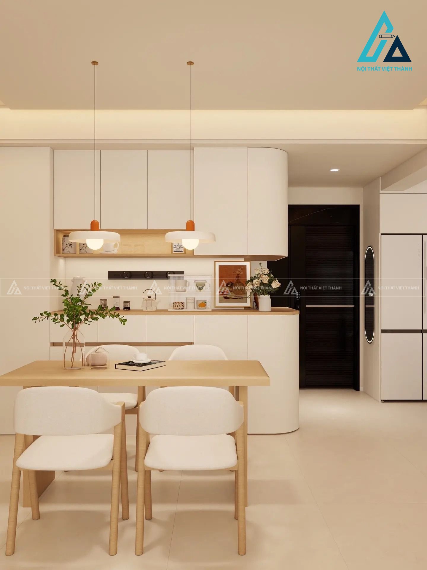 Mẫu thiết kế nội thất phòng bếp tone pastel nhẹ nhàng