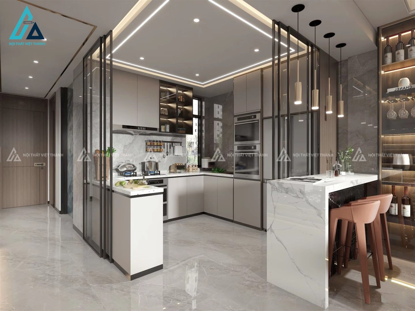 Mẫu thiết kế nội thất phòng bếp cho chung cư sang trọng