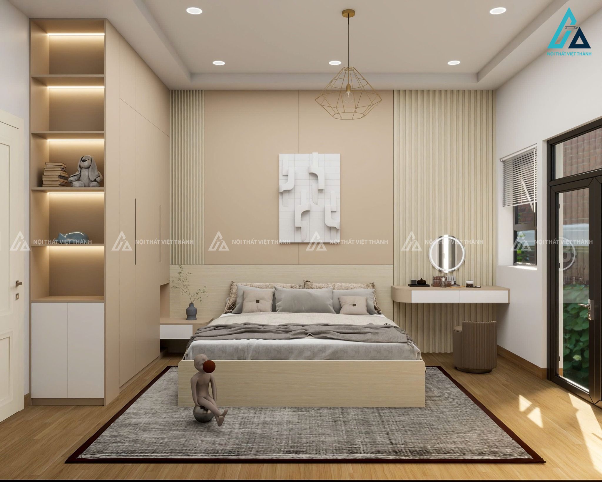 Mẫu thiết kế nội thất phòng ngủ với tấm thảm cho cảm giác ấm cúng