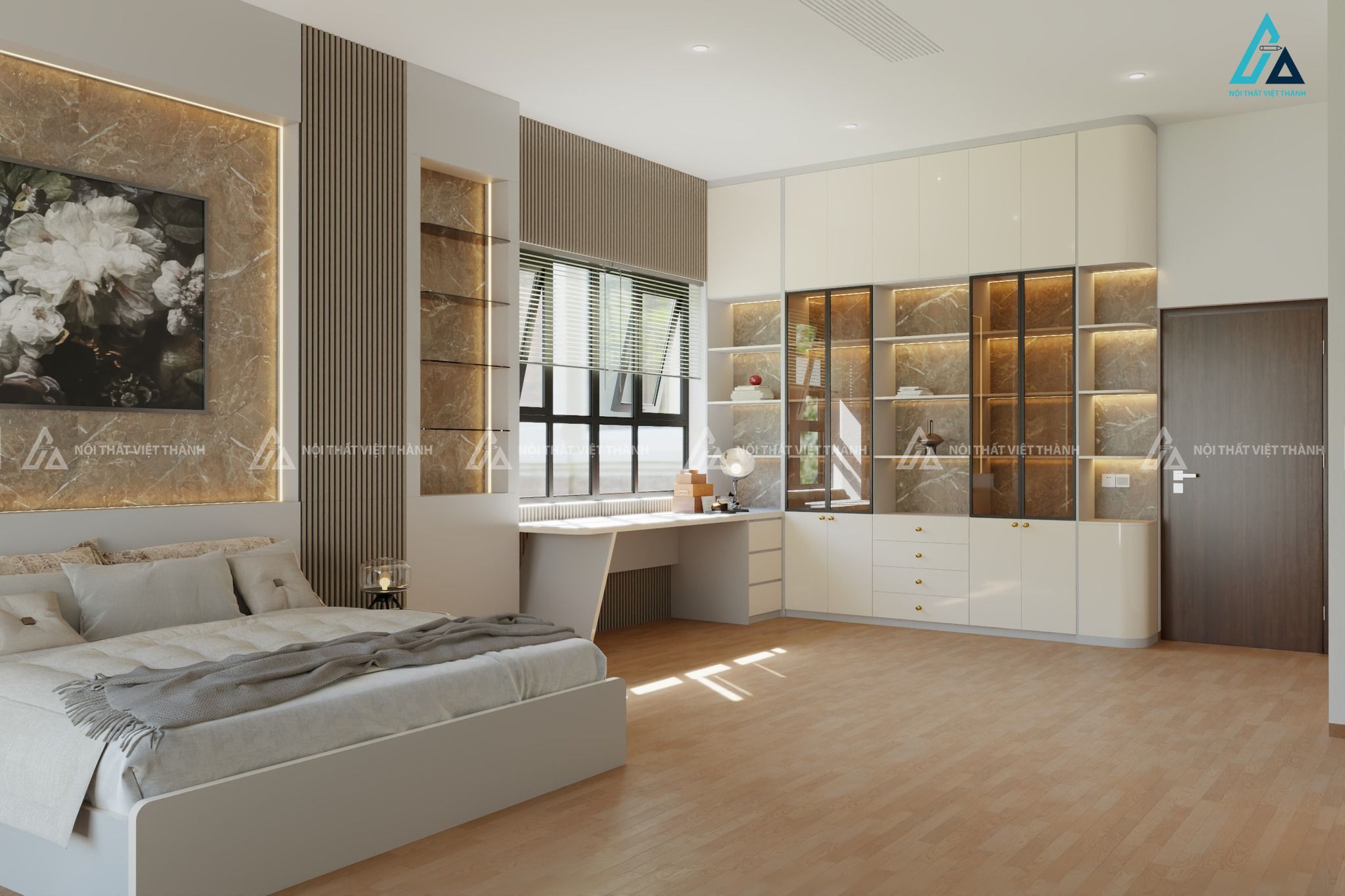 Mẫu thiết kế nội thất phòng ngủ hiện đại, full nội thất hài hoà