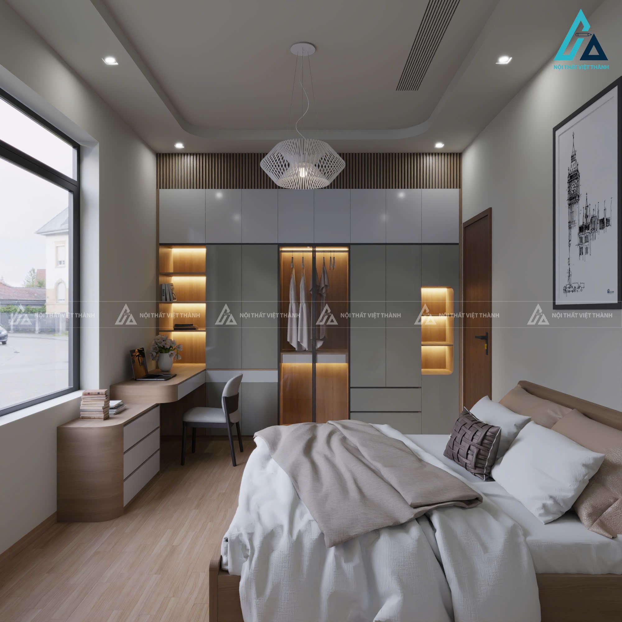 Mẫu thiết kế nội thất phòng ngủ với gam màu trung tính