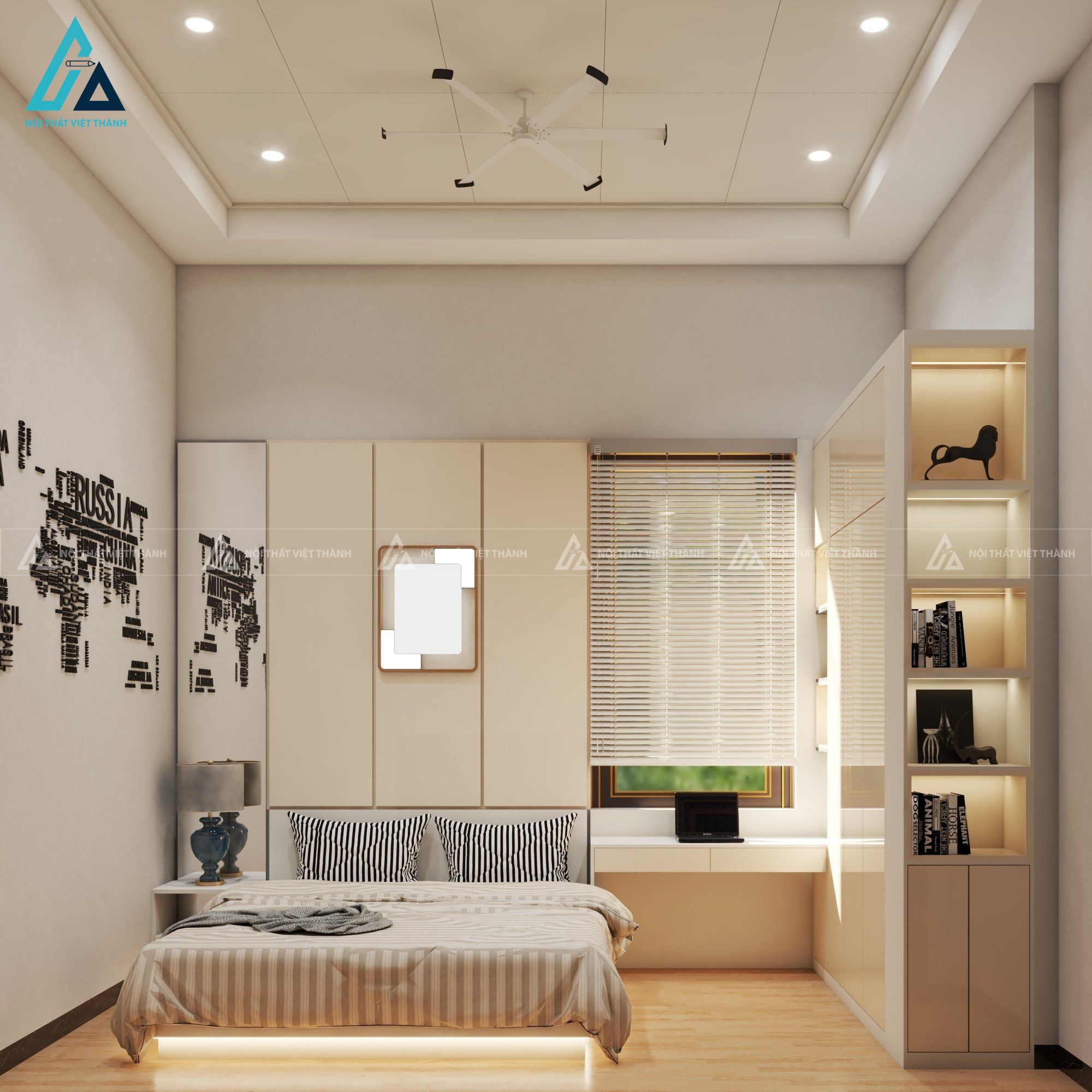 Mẫu thiết kế nội thất phòng ngủ màu be ấm cúng