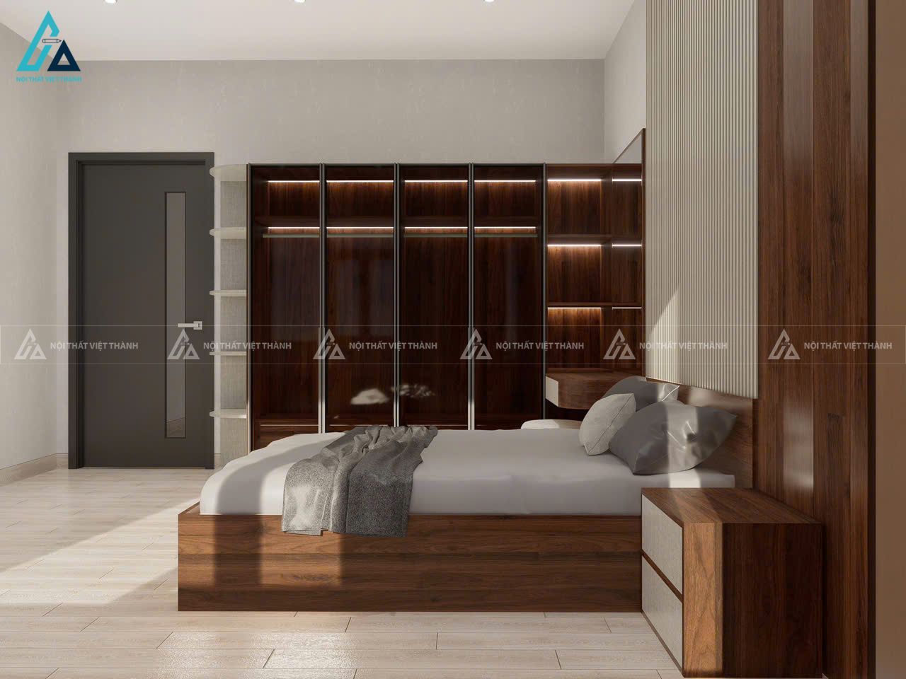 Mẫu thiết kế nội thất phòng ngủ với sắc nâu gỗ