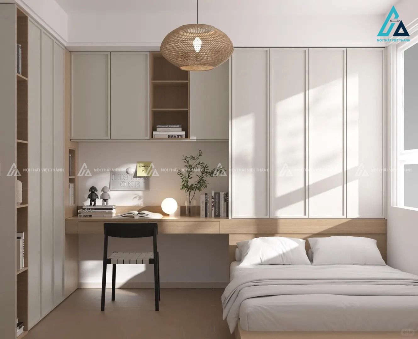 Mẫu thiết kế nội thất phòng ngủ gọn gàng, tối giản cho nam