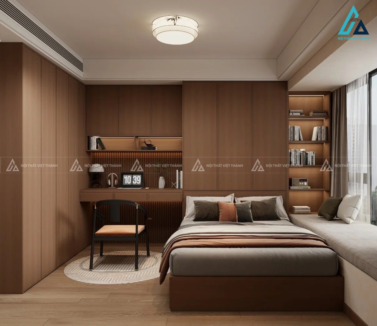 Mẫu thiết kế nội thất phòng ngủ full nội thất nâu 