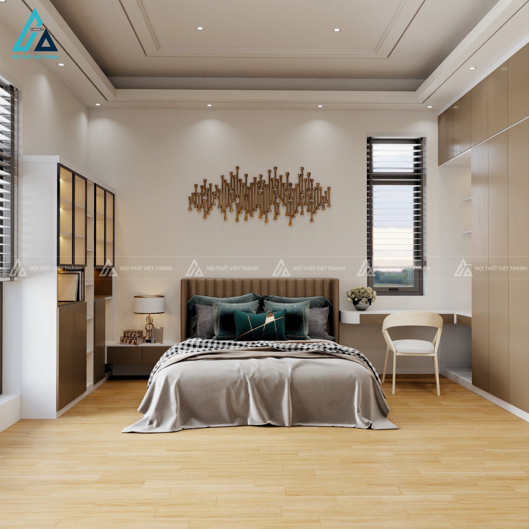 Mẫu thiết kế nội thất phòng ngủ với tông màu thanh lịch