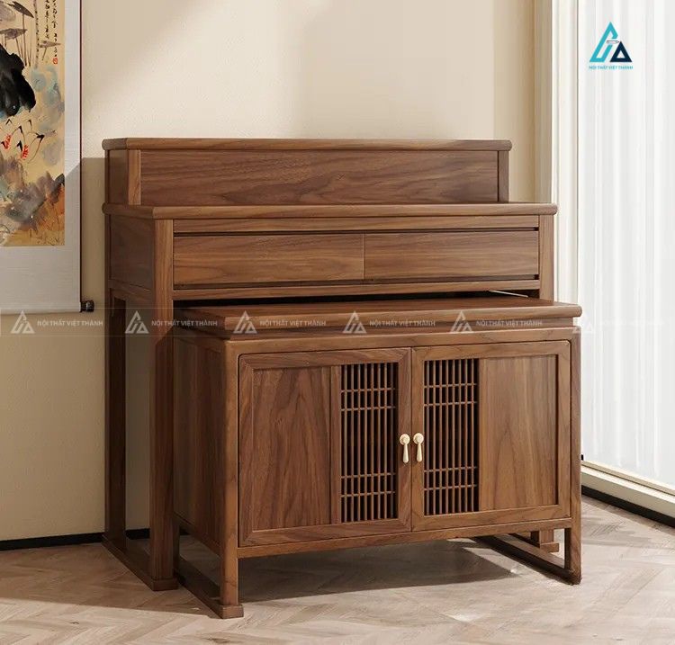 Tủ Thờ Gỗ Tự Nhiên Tích Hợp Bàn Kéo Và Tủ Đồ Nan Dọc 1
