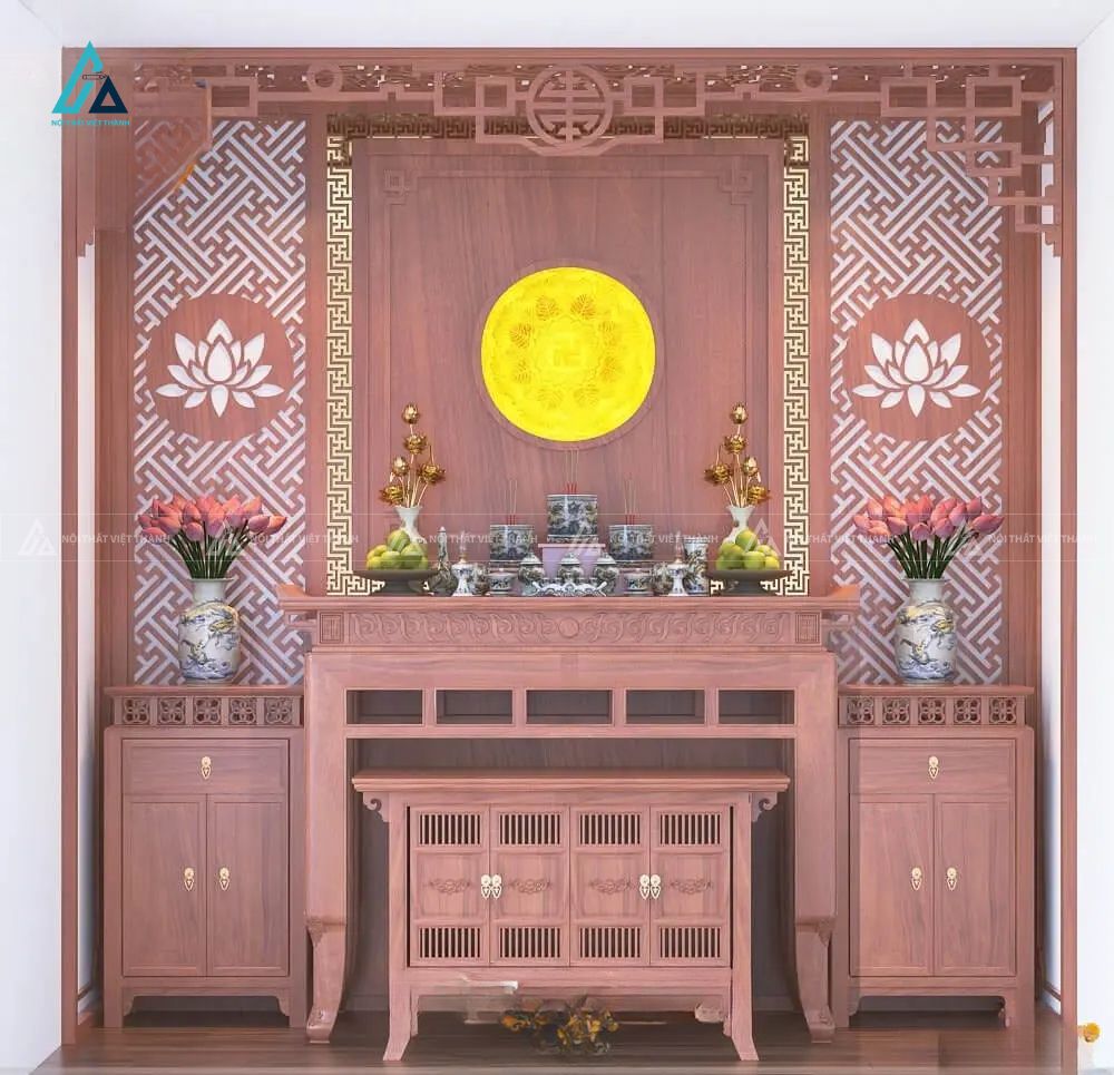 Bàn Thờ Gỗ Hiện Đại Thiết Kế Tam Cấp Kết Hợp Hệ Tủ Trang Trí Đồng Bộ