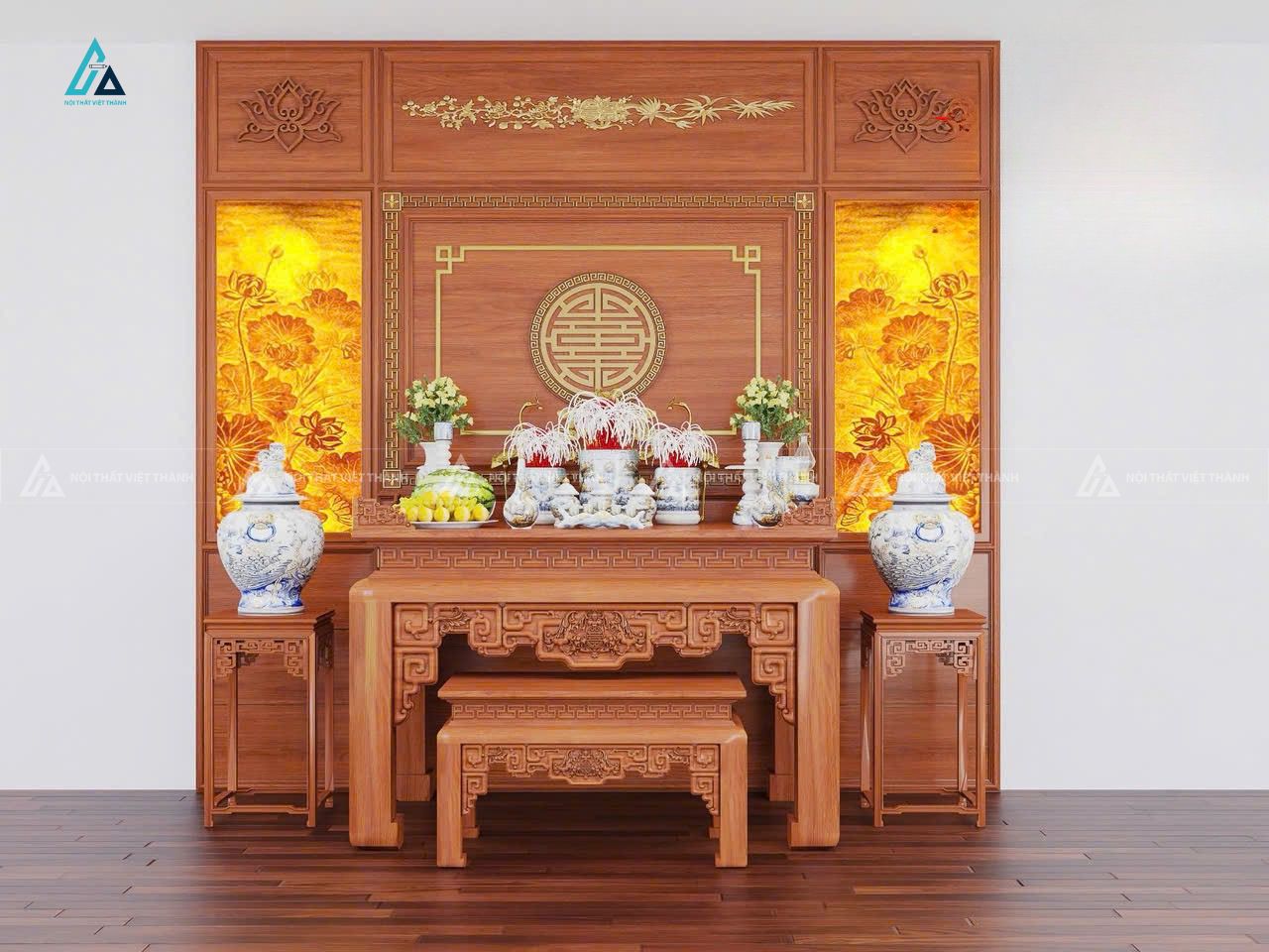 Bộ Bàn Thờ Cúng Gia Tiên Chạm Khắc Tinh Xảo Sang Trọng. 1