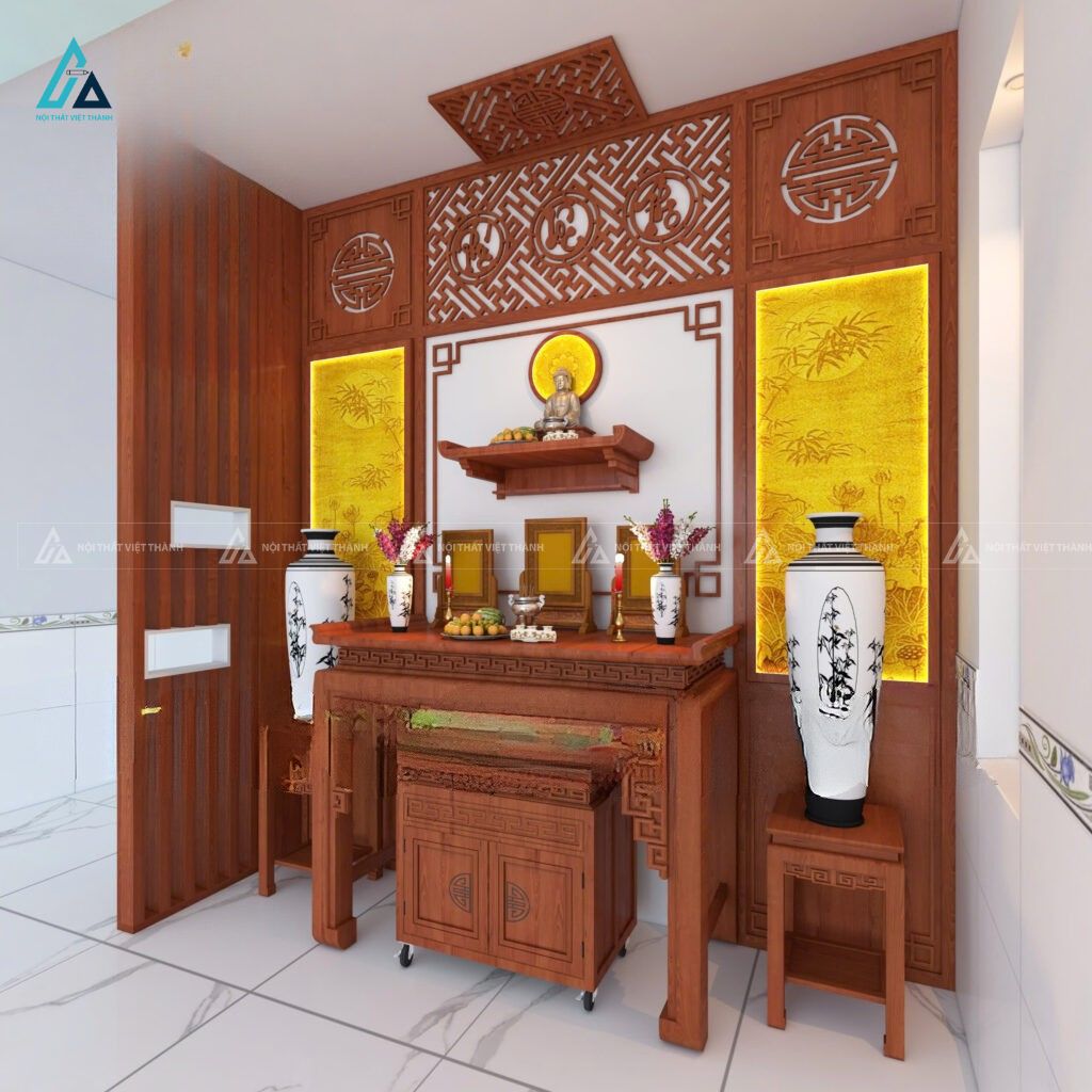 Bộ Bàn Thờ Gia Tiên Kết Hợp Bàn Thờ Phật Treo Tường Hiện Đại Tinh Tế 1