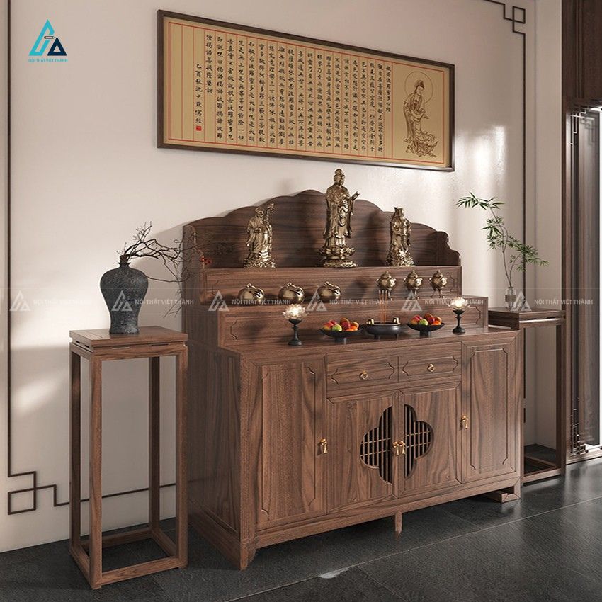 Mẫu Tủ Thờ Tam Cấp Gỗ Sồi Thiết Kế Trang Nghiêm Chạm Hoa Văn Cách Điệu 1
