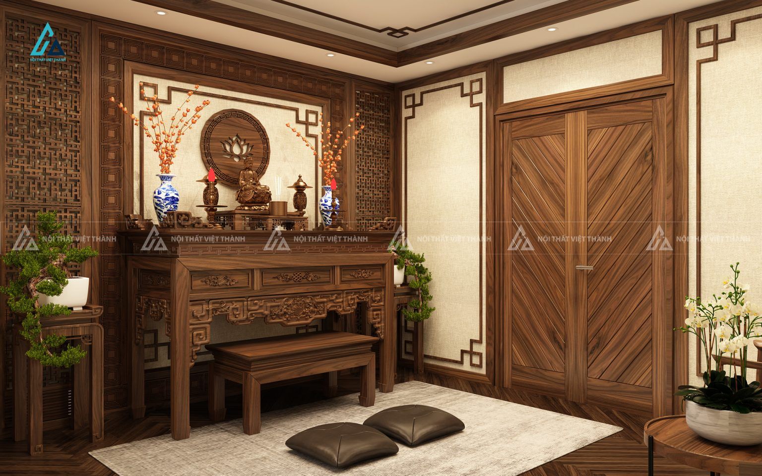 Mẫu Bàn Thờ Gỗ Óc Chó Nguyên Khối Hiện Đại Tinh Tế 1