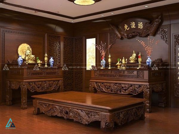 Mẫu Sập Thờ Nhị Cấp Kết Hợp Bàn Cúng Cơm Chạm Rồng Uy Nghi 1