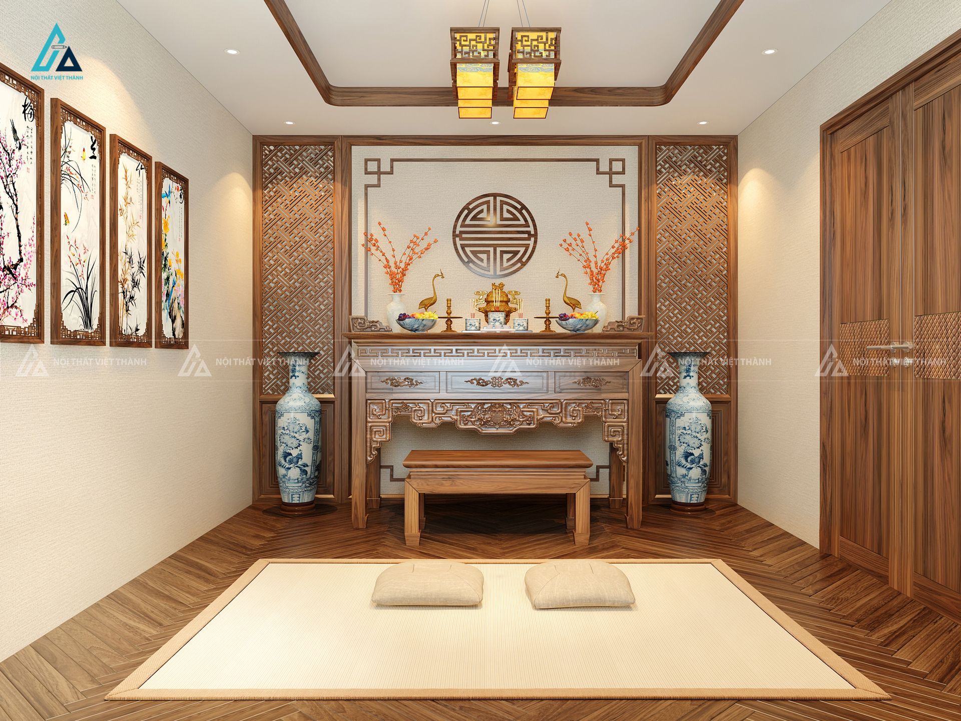Bộ Bàn Thờ Gia Tiên Thiết Kế Thông Minh Họa Tiết Cánh Hoa