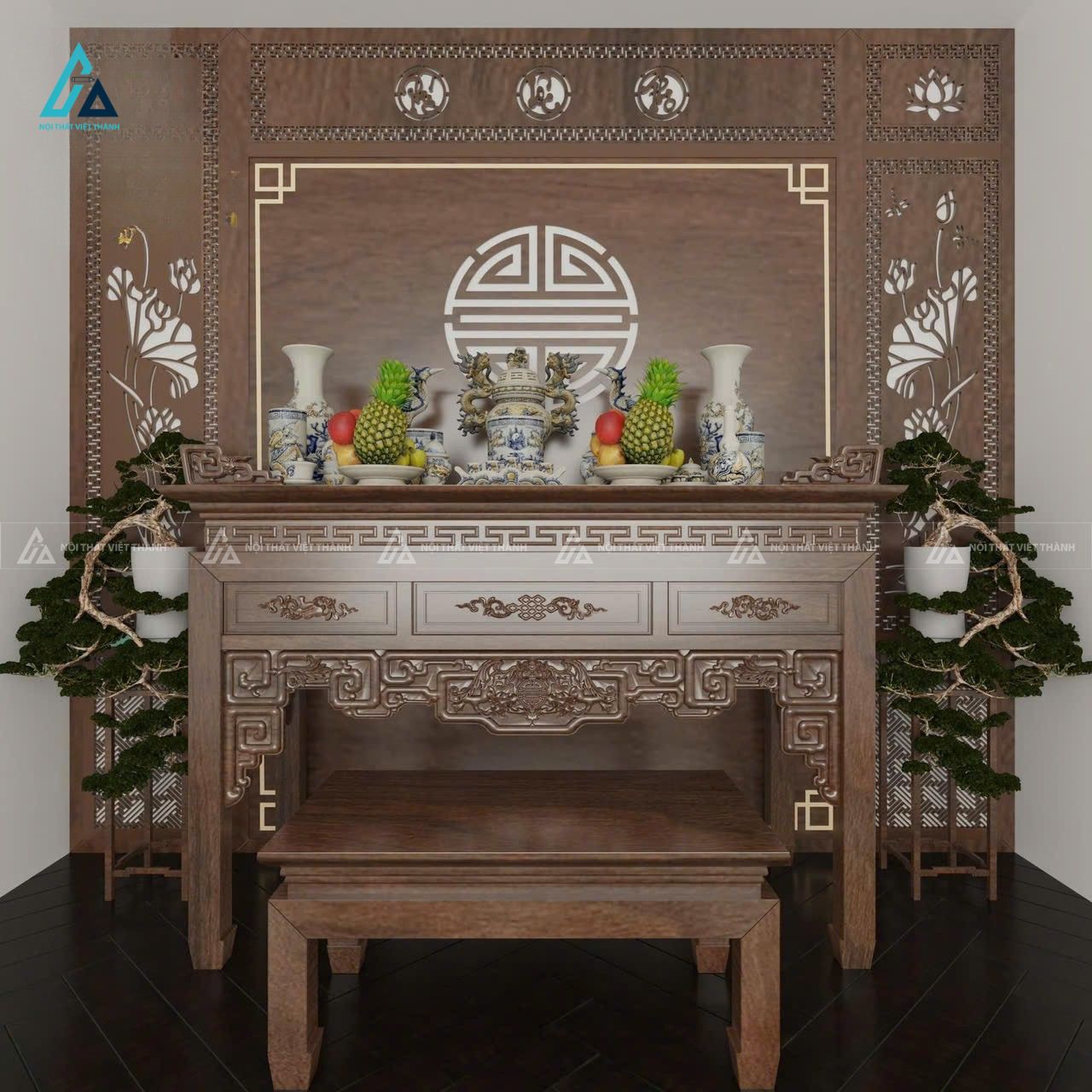 Bộ Thiết Kế Bàn Thờ Cao Cấp Gỗ Sồi Hiện Đại Sang Trọng