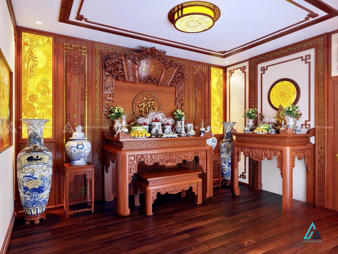 Bộ Bàn Thờ Cúng Gia Tiên Chạm Khắc Hoa Văn Cổ Điển Trang Trọng