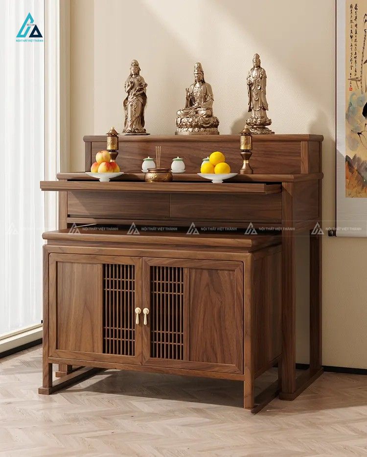 Tủ Thờ Gỗ Tự Nhiên Tích Hợp Bàn Kéo Và Tủ Đồ Nan Dọc 2