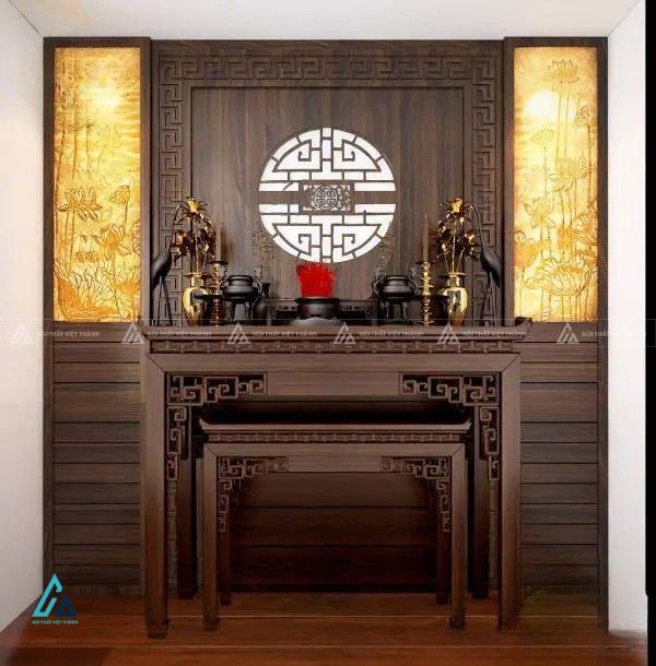 Bàn Thờ Gỗ Hiện Đại Thiết Kế Nhị Cấp Kết Hợp Bàn Cúng Cơm Tiện Lợi