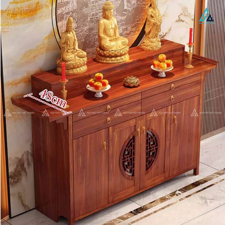 Mẫu Tủ Thờ Nhị Cấp Chạm Khắc Chữ Tinh Xảo Trang Nghiêm 1
