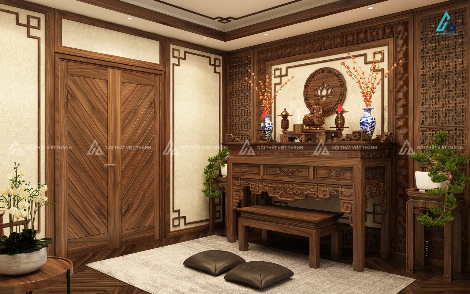 Mẫu Bàn Thờ Gỗ Óc Chó Nguyên Khối Hiện Đại Tinh Tế 2