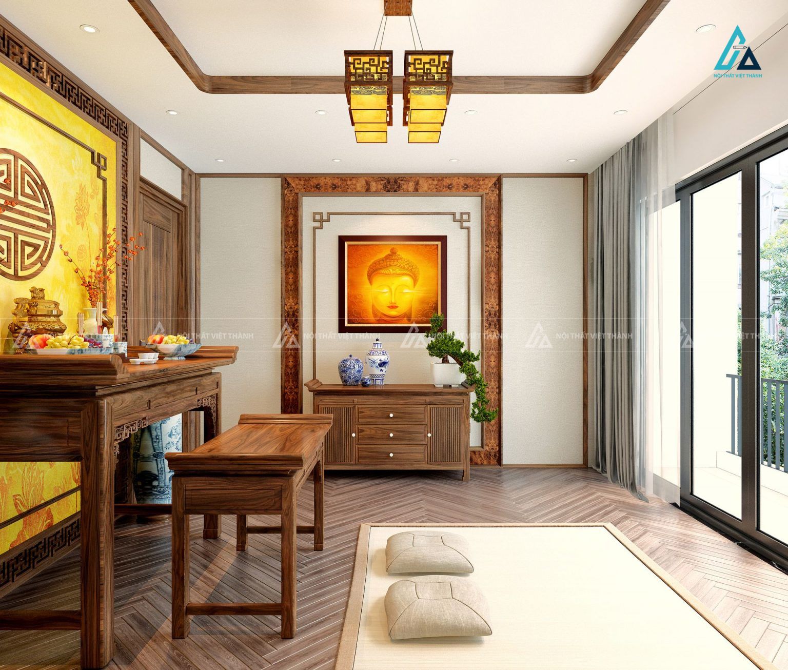 Mẫu Bàn Thờ Gỗ Óc Chó Nhị Cấp Hiện Đại Tinh Tế Cho Nhà Phố 2