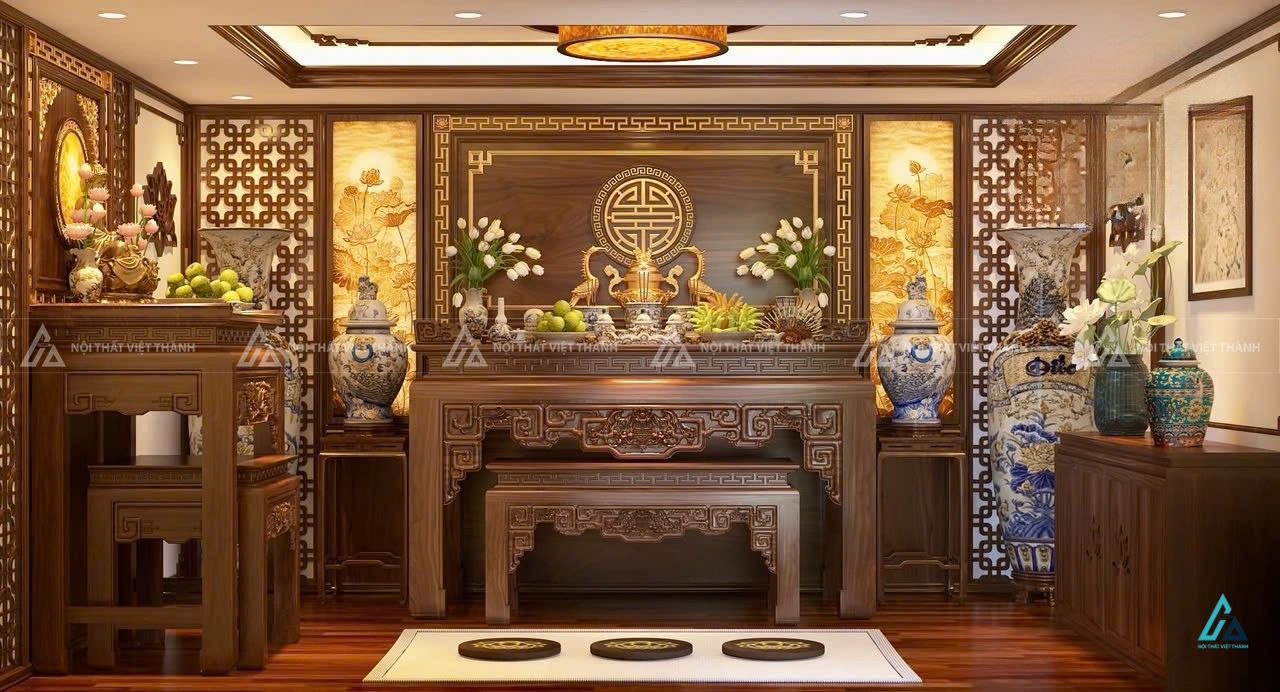 Bộ Bàn Thờ Cúng Gia Tiên Chạm Khắc Tinh Xảo Sang Trọng.