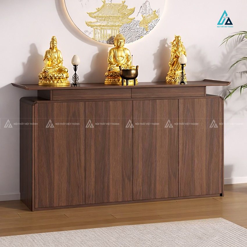 Mẫu Tủ Thờ Gỗ Sồi Cao Cấp Bo Cong Tích Hợp Bàn Kéo Thông Minh