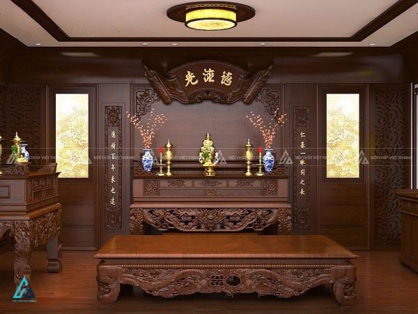 Mẫu Sập Thờ Nhị Cấp Kết Hợp Bàn Cúng Cơm Chạm Rồng Uy Nghi