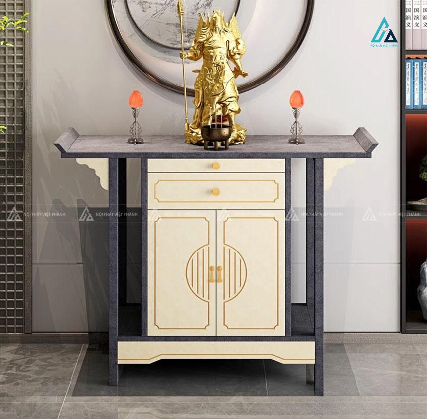 Mẫu Tủ Thờ Nhị Cấp Gỗ Tự Nhiên Chạm Khắc Chỉ Vàng Sang Trọng 1