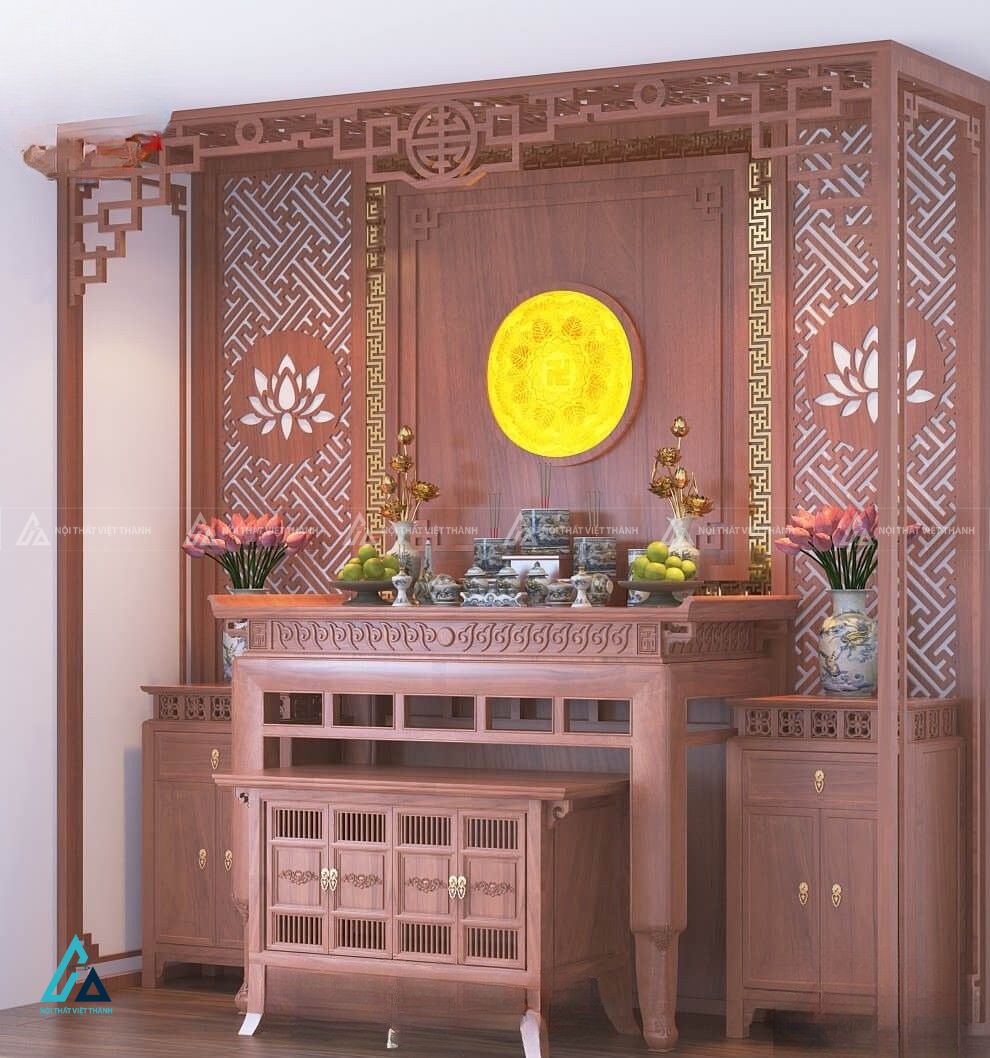 Bàn Thờ Gỗ Hiện Đại Thiết Kế Tam Cấp Kết Hợp Hệ Tủ Trang Trí Đồng Bộ 1