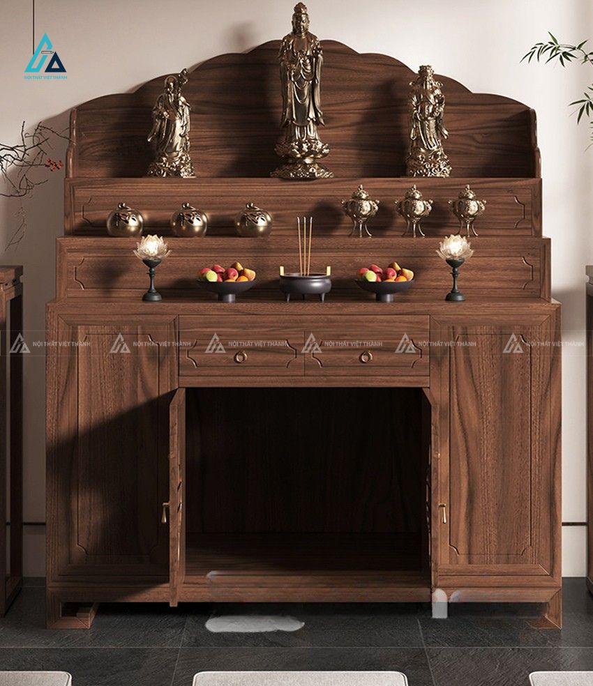 Mẫu Tủ Thờ Tam Cấp Gỗ Sồi Thiết Kế Trang Nghiêm Chạm Hoa Văn Cách Điệu 2