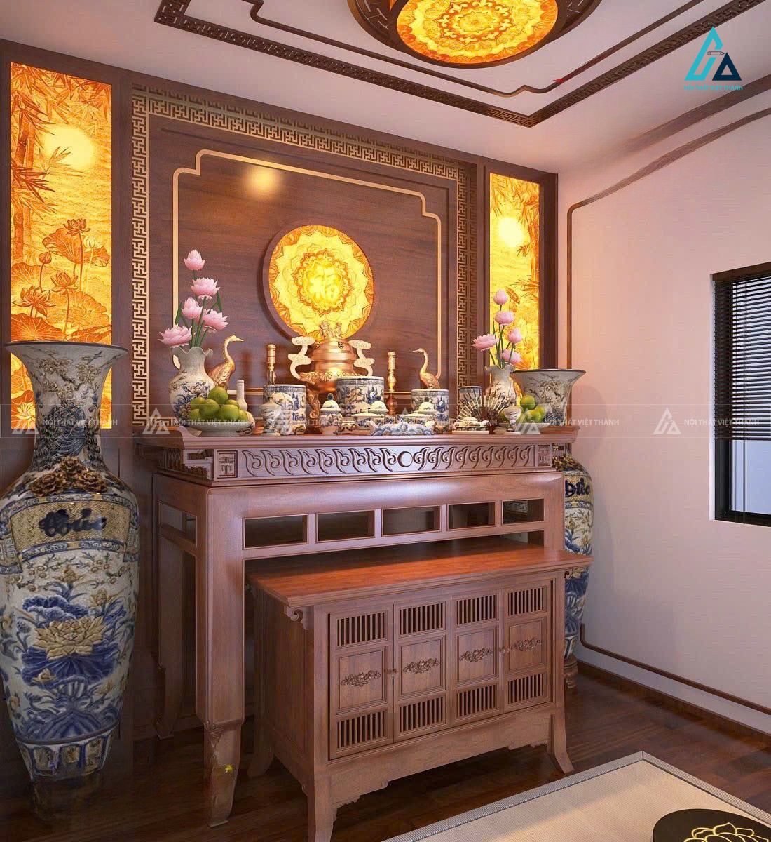 Bộ Bàn Thờ Hiện Đại Kết Hợp Tủ Cơm Lưu Trữ Tiện Lợi Trang Nghiêm