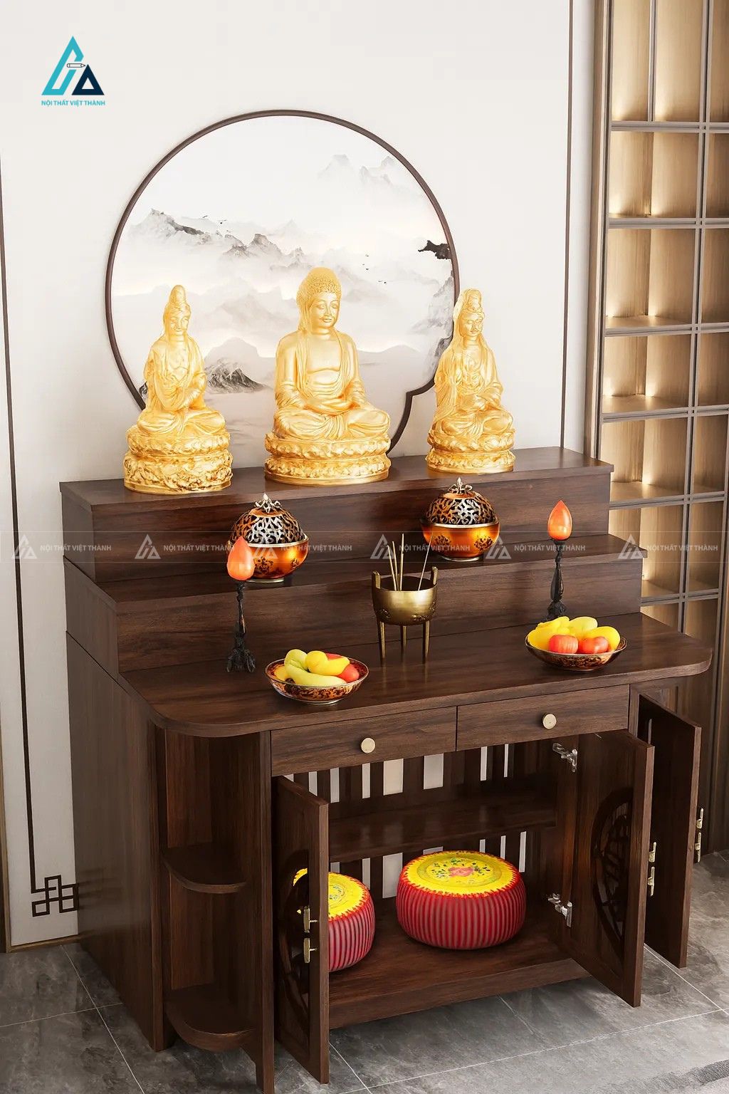 Bàn Thờ Gỗ Hiện Đại Thiết Kế Tam Cấp Tích Hợp Ngăn Kéo Tiện Dụng 2