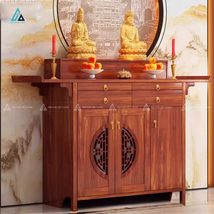 Mẫu Tủ Thờ Nhị Cấp Chạm Khắc Chữ Tinh Xảo Trang Nghiêm 2