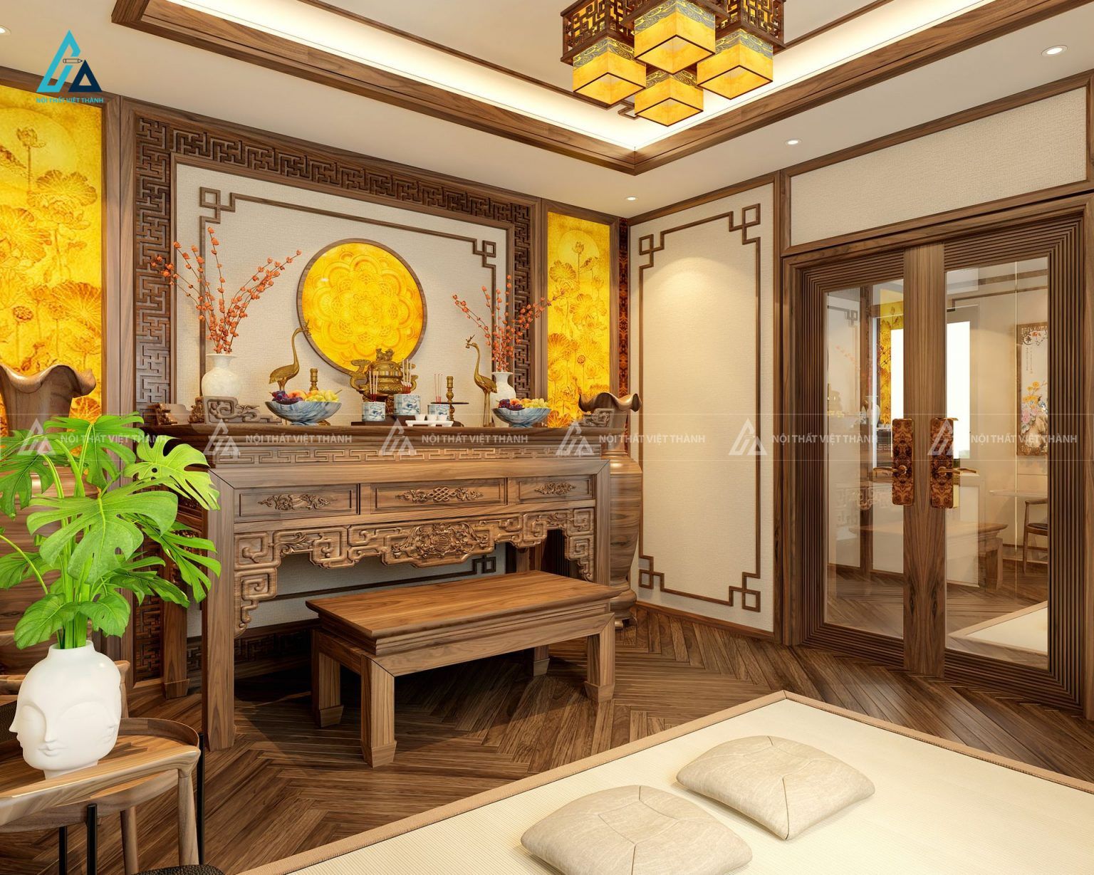 Mẫu Bàn Thờ Gỗ Óc Chó Cao Cấp Thiết Kế Hiện Đại Sang Trọng 3