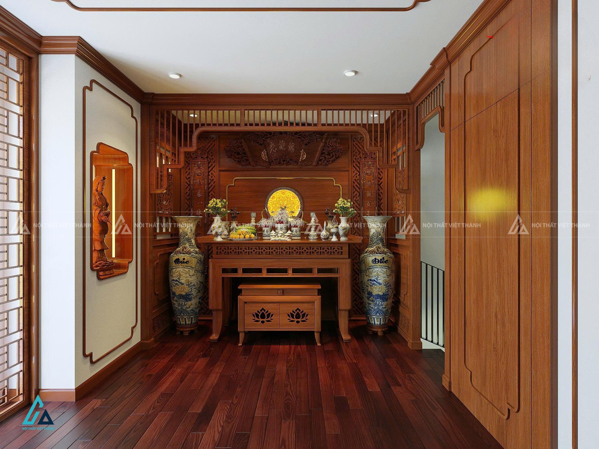 Bộ Bàn Thờ Gỗ Tự Nhiên Chạm Khắc Hoa Văn Triện Cổ Trang Nghiêm