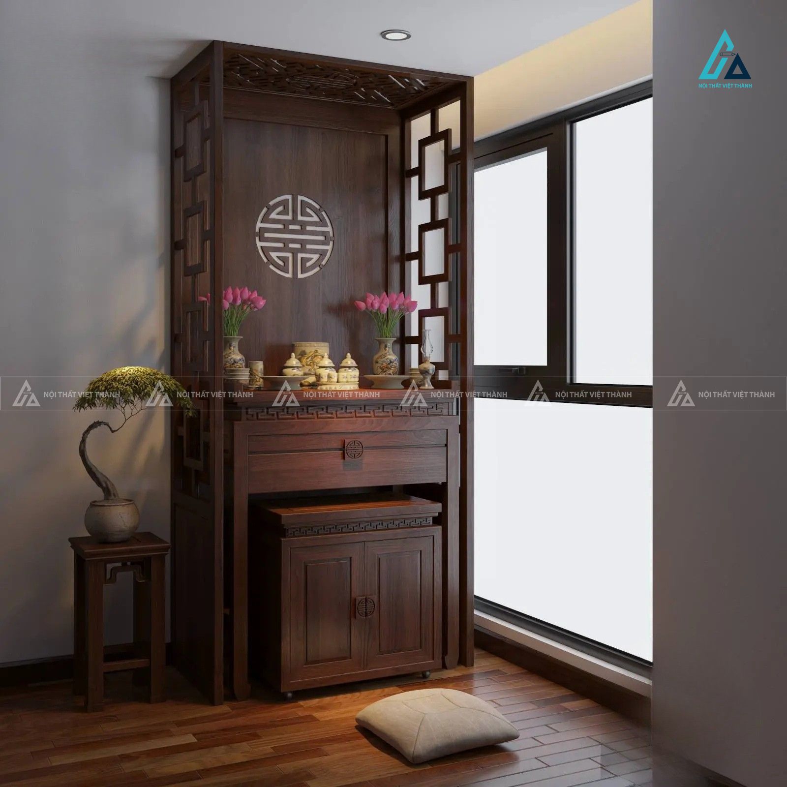 Mẫu Tủ Thờ Đứng Hiện Đại Thiết Kế Phân Tầng Tối Ưu Không Gian