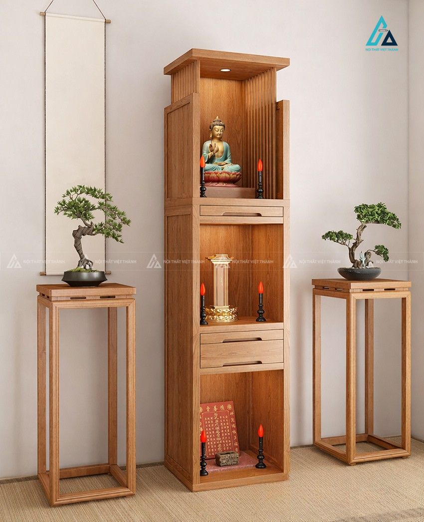 Tủ Thờ Đứng Gỗ Tự Nhiên 3 Tầng Thiết Kế Đứng Nhỏ Gọn Trang Nghiêm 1