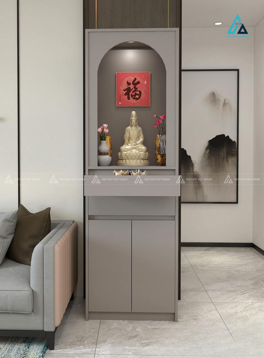 Mẫu Tủ Bàn Thờ Đứng Gỗ Công Nghiệp Thiết Kế Vòm Hiện Đại