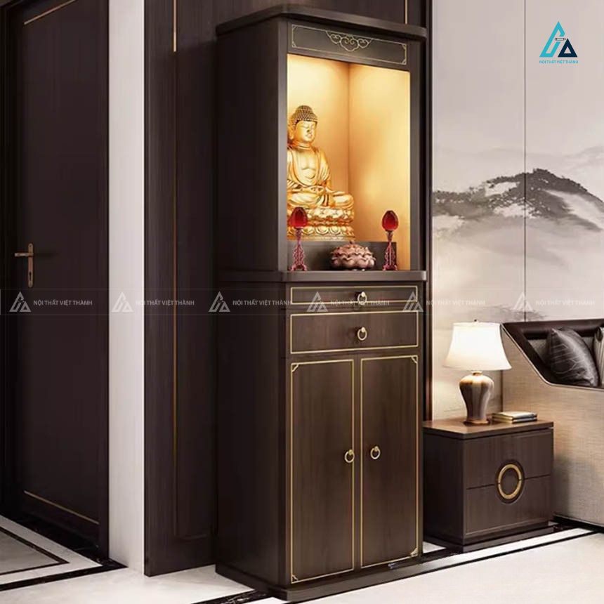 Mẫu Tủ Thờ Chung Cư Hiện Đại Gỗ Tự Nhiên Tích Hợp Đèn Led