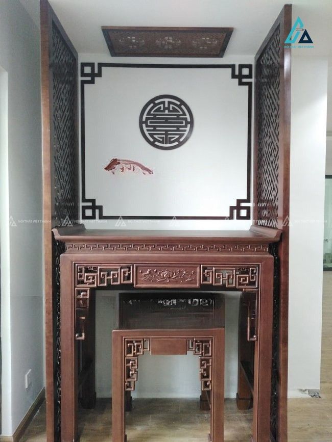 Mẫu Bàn Thờ Đứng Nhị Cấp Gỗ Tự Nhiên Thiết Kế Triện Tinh Xảo