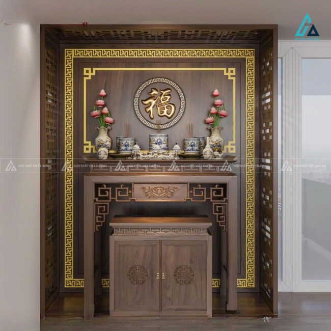 Mẫu Bàn Thờ Đứng Hiện Đại Chạm Khắc Hoa Sen Tinh Xảo