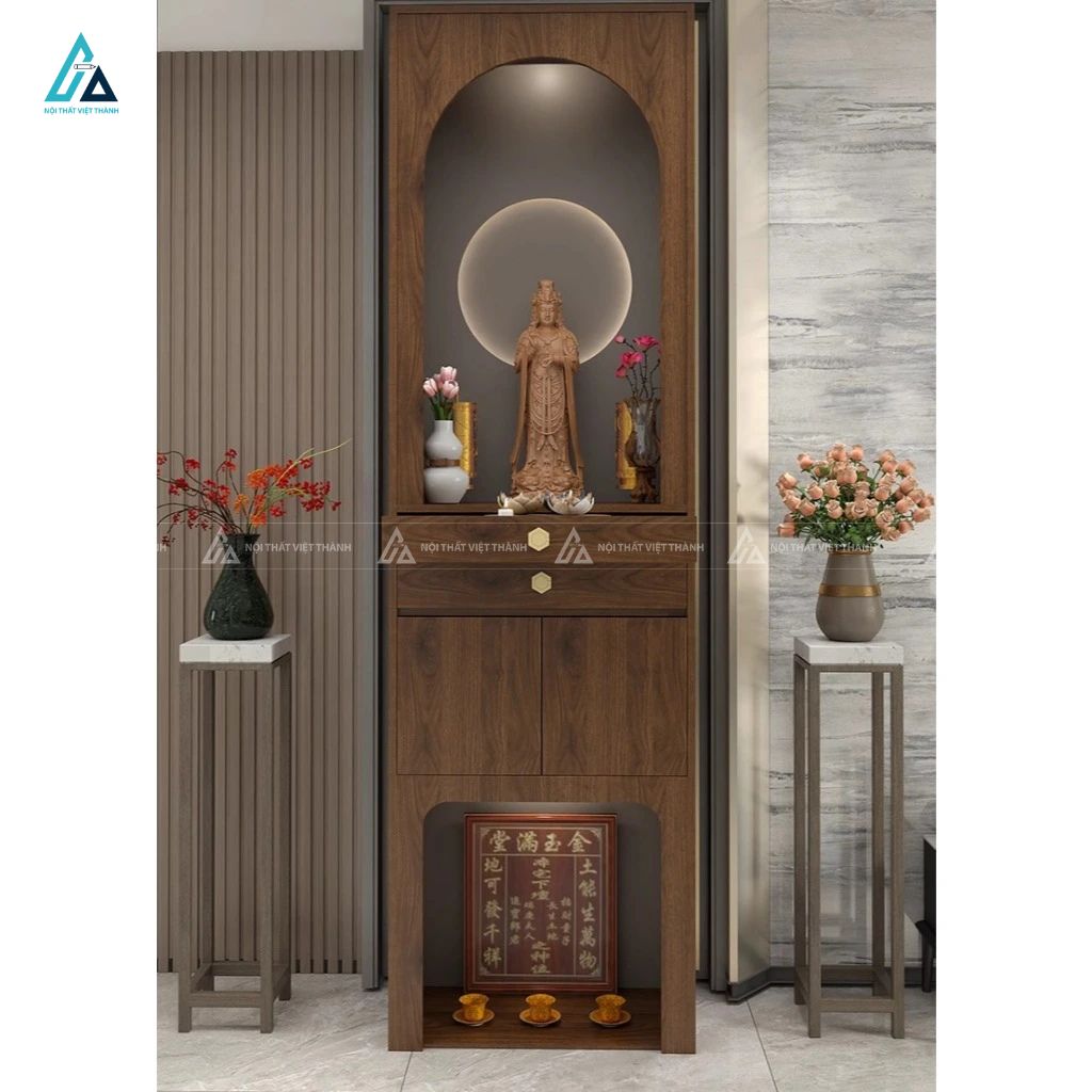 Tủ Thờ Đứng Dáng Cao Hiện Đại Tích Hợp Đèn LED Sang Trọng